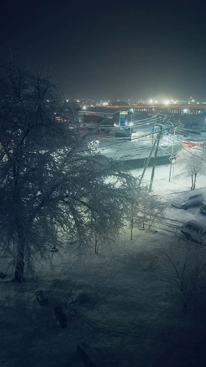 Ночной вид из окна зимой